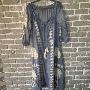 Embroidered Blue Maxi Dress